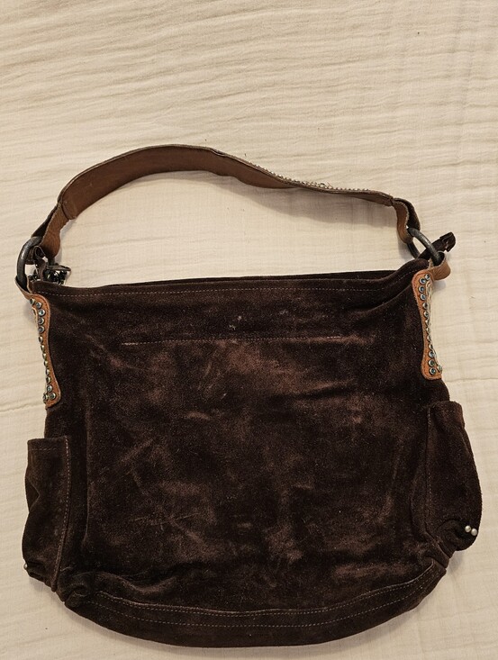 Leather Rock Handbags - LeatherRock USA Slouchy Brown Suede Shoulder Bag w/ Crystal Handle